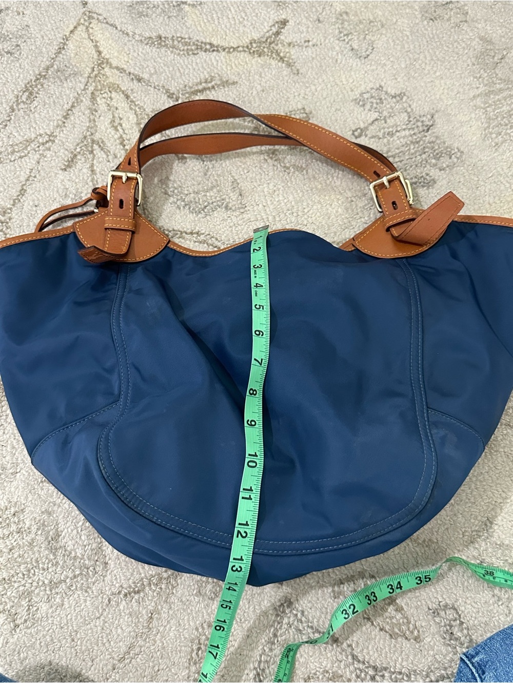 Dooney & Bourke Navy with Tan Leather Shoulder Hobo - Picture 11 of 12